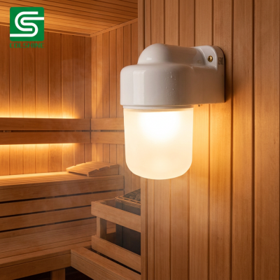Fabricante del OEM Premium Ceramic Sauna Lamp Fixture Designed for Heat Resistant Lighting Solutions in Modern and Traditional Sauna Rooms de China