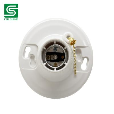 Fabricante del OEM Plastic Pull Chain Lampholder High Quality Ceiling Lamp Holder White Round Screw Base Socket de China