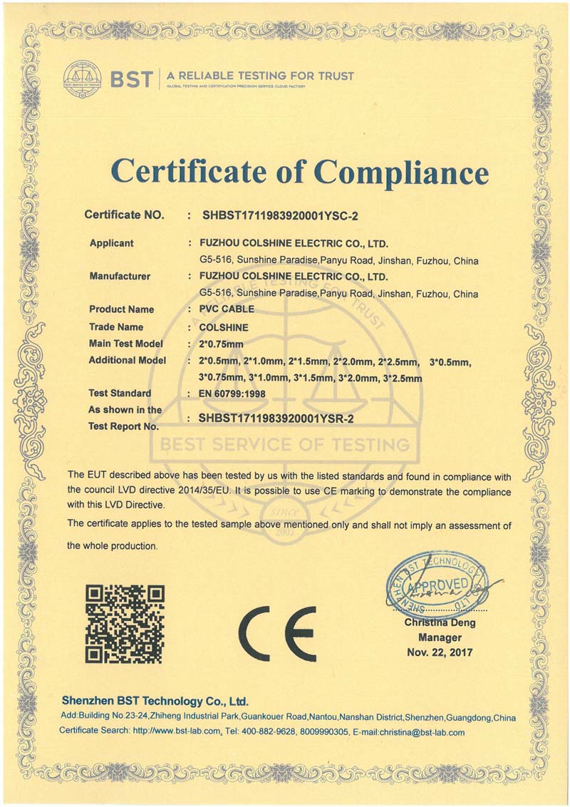 Certificado CE de cables de PVC